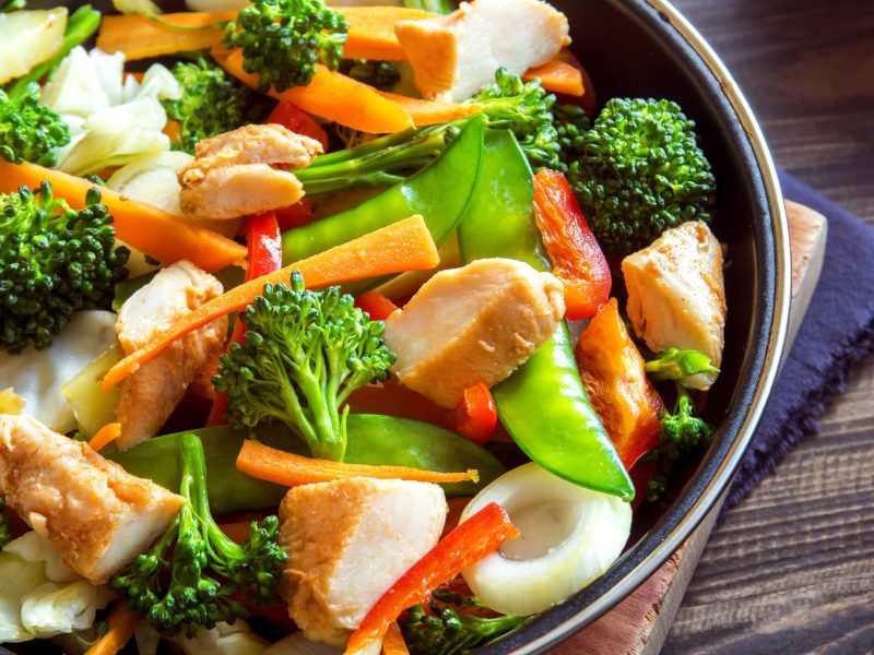 Buntes Wok-Gemüse mit Putenfleisch