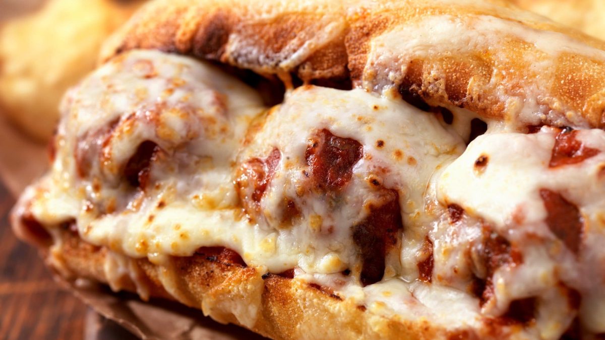 Meatball-Sandwich Meatball Sub in der Nahaufnahme Frontalansicht.