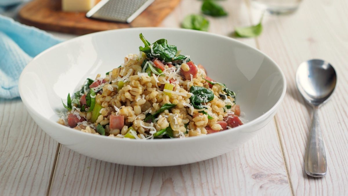 Graupen-Risotto mit Babyspinat