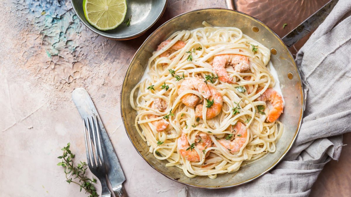 Pasta in Garnelen-Sahnesauce