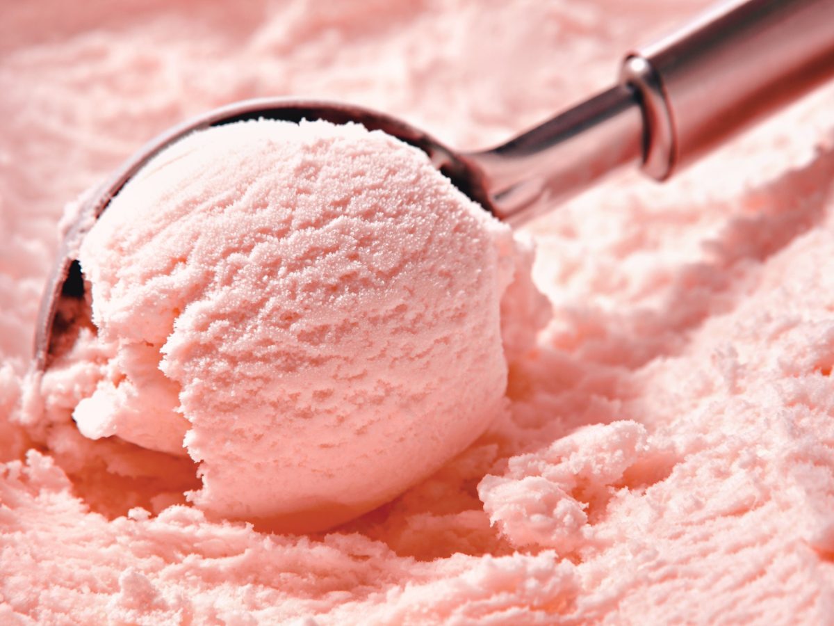 Selbst gemachtes Eis und einen handlichen Eisportionierer aus Metall